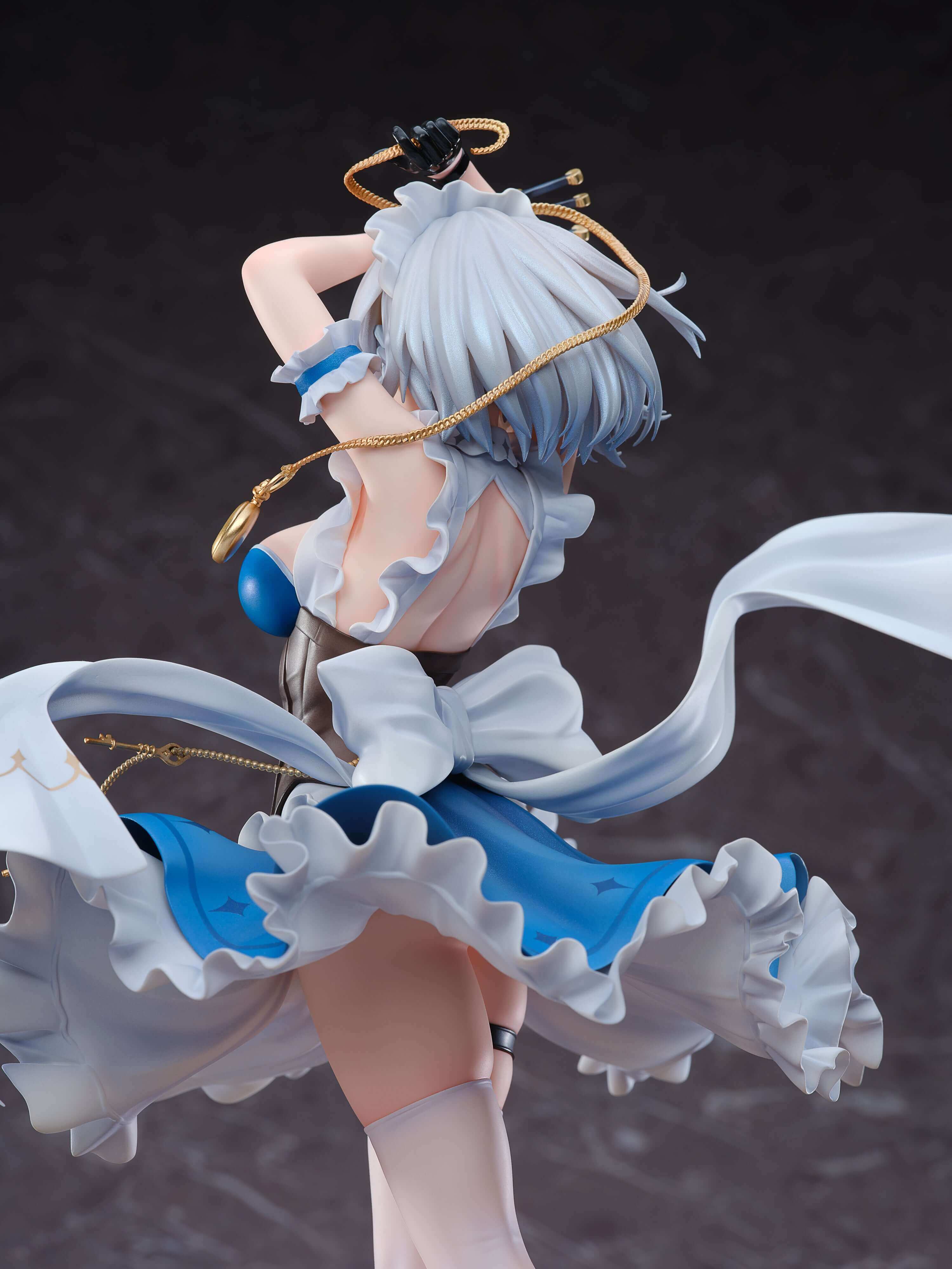 Sakuya Izayoi GK figure in blue and white corset dress, seen from behind