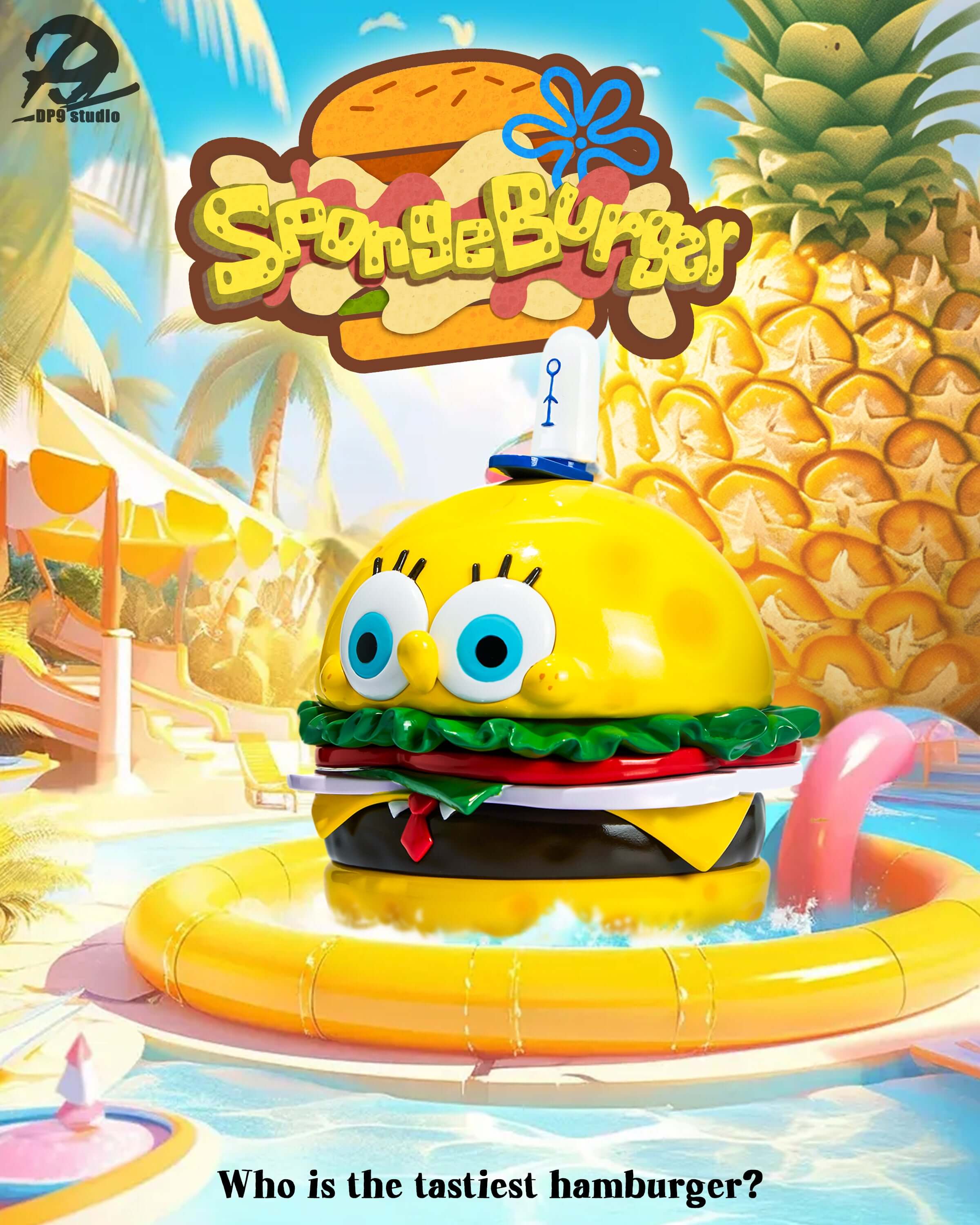 SpongeBob in a pool, looks like a hamburger, gk figure