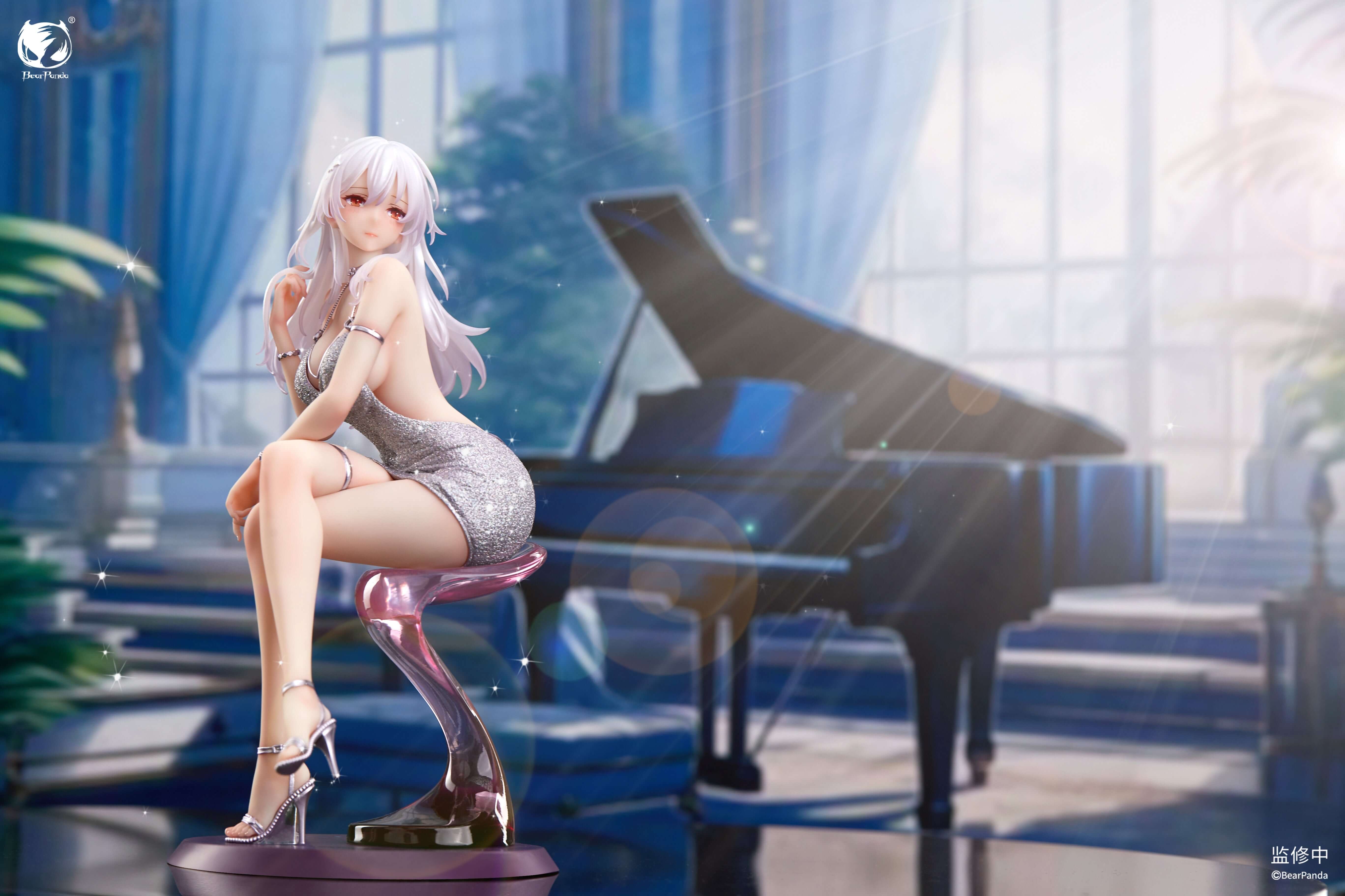 1/6 Shimmering Serina figure in silver dress, sitting on a piano bench.