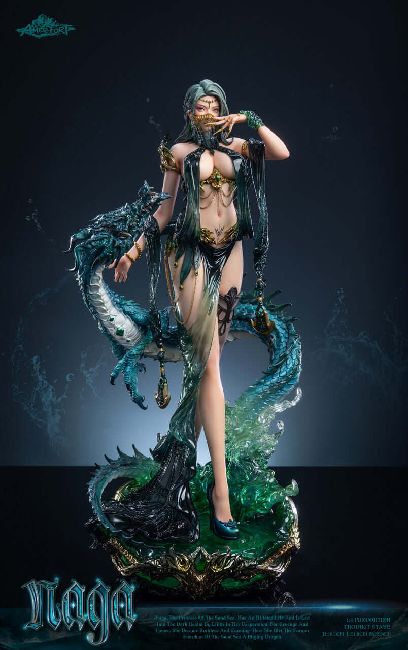 Elegant GK female figure, veiled with green hair, and a dragon.