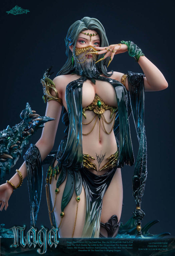 Veiled GK figure with deep green hair and a dragon by her side.