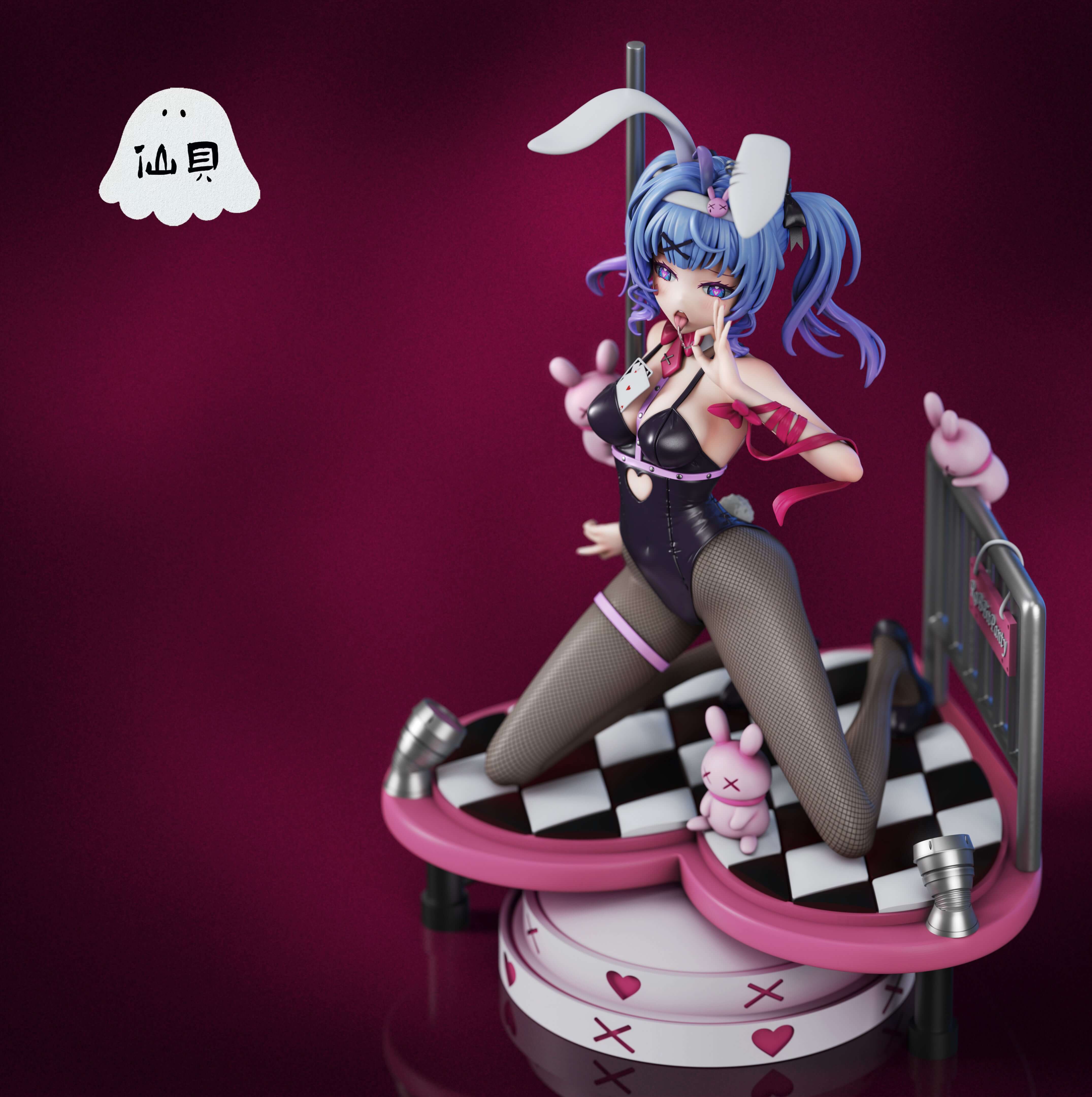 Bunny Girl GK Figure wearing fishnets, holding stage pole